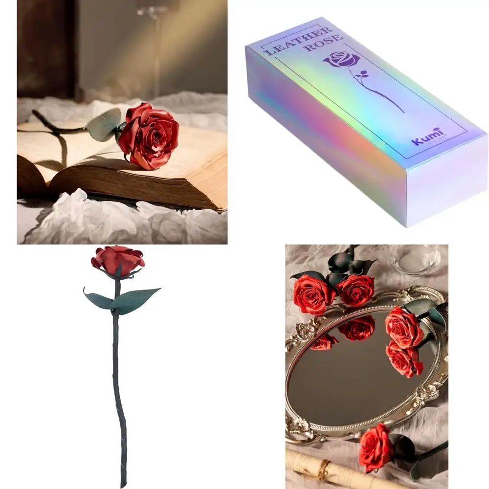 

Lifelike Artisan Crafted Leather Rose Stem, Silver Foil Gift Box, Perfect for 3rd Wedding Anniversary