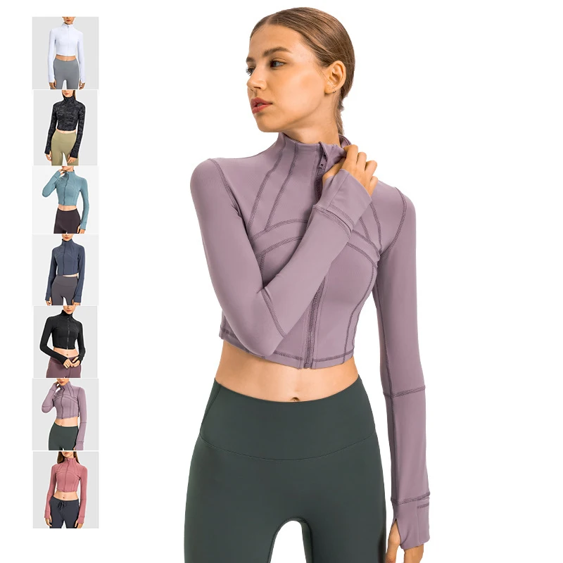 CRUBERA Autumn And Winter New Stand Collar Elastic Slim Yoga Jacket Women's Long Sleeve Casual Short Sports Jacket