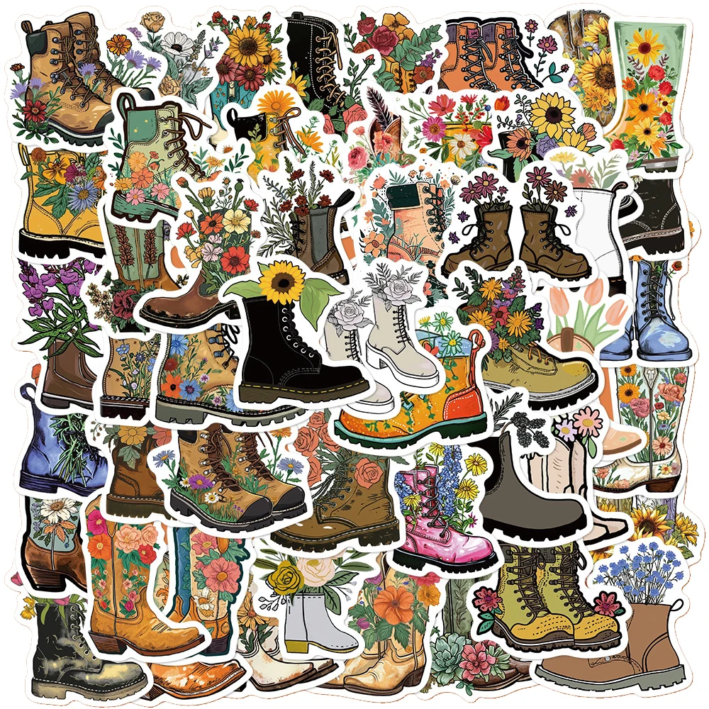 10/30/50pcs Cartoon Retro Flower Boots Stickers Pattern Art Graffiti Decals DIY Skateboard Suitcase Phone Aesthetic Decorations