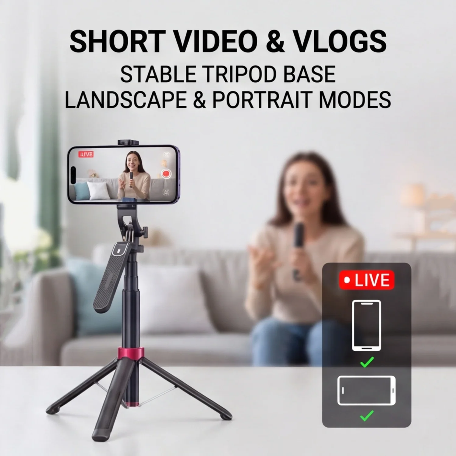 1Pc All Angle Selfie Stick Tripod 360° Rotation Handheld Stabilizer with Wireless Remote Portable Phone Holder for Video Vlog Shooting 4