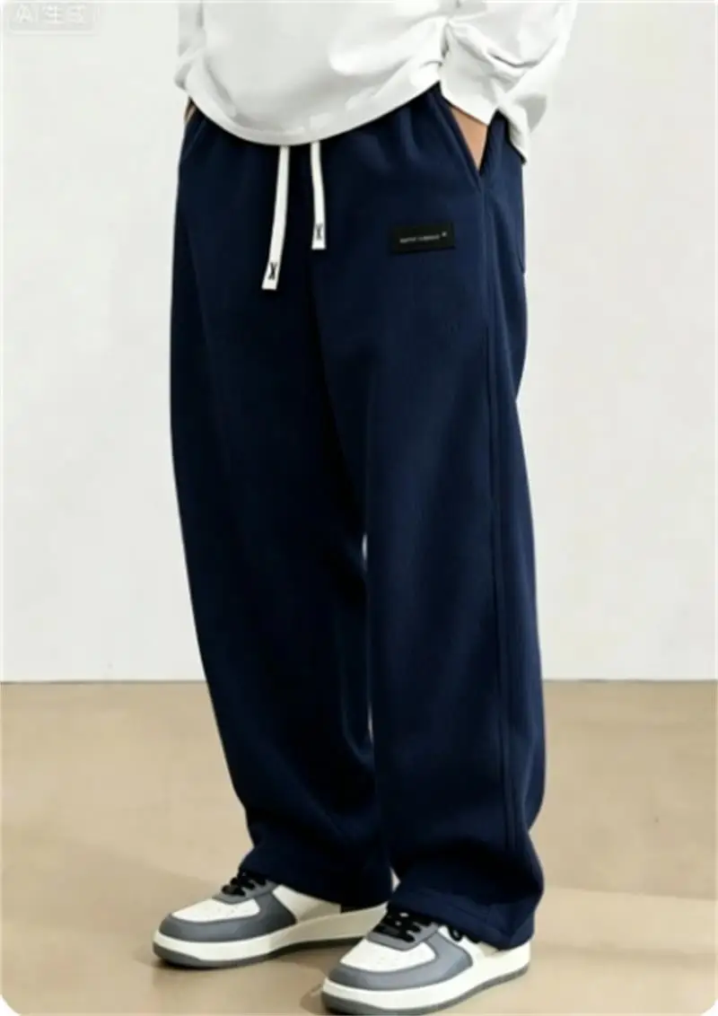 Autumn Mens Corduroy Casual Pants Fashion Loose Fit Pants Straight Sweatpants Elastic Waist Drawstring Outdoor Streetwear