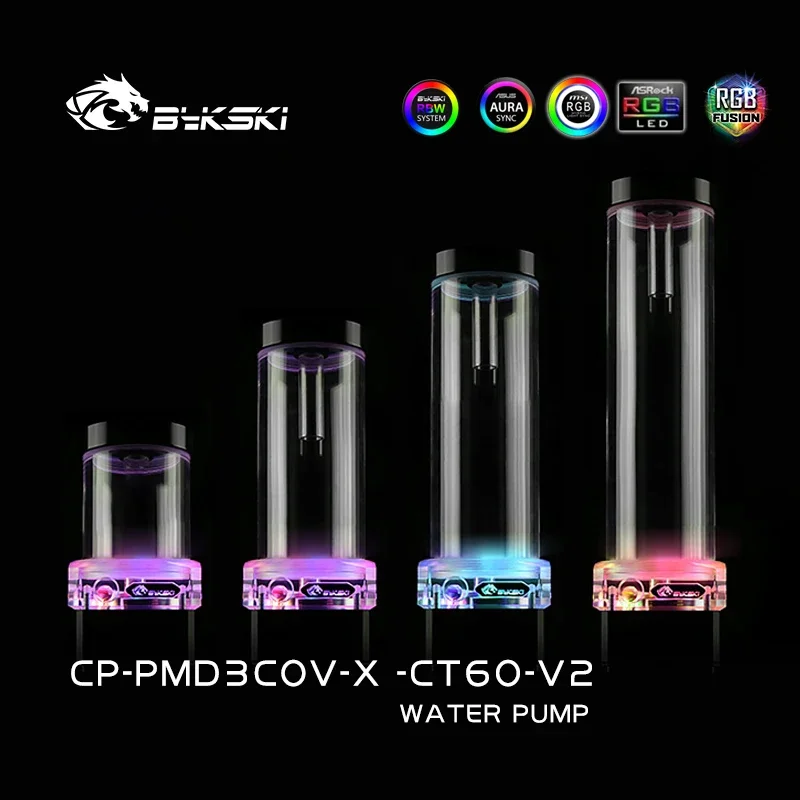 Bykski PC Water Cooling 5V ARGB AIO DDC Pump+Reservoir,12V RGB Water Tank Res Combo PWM,Lift 6Meter,Flow 700L/H,60/100/150/200MM