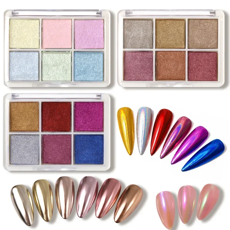 4/6 Grids Solid Magic Mirror Nail Art Powder Aurora Metallic Effect Chrome Glitter Pigment Holographic Eye/Nails Decor Dust