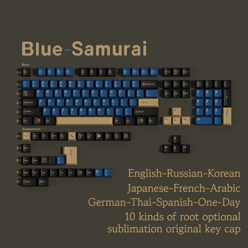 Blue Warrior Mechanical Keyboard Keycaps 137 Keys Pbt Material Sublimation Keycaps Arabic Korean German French Russian Keycaps