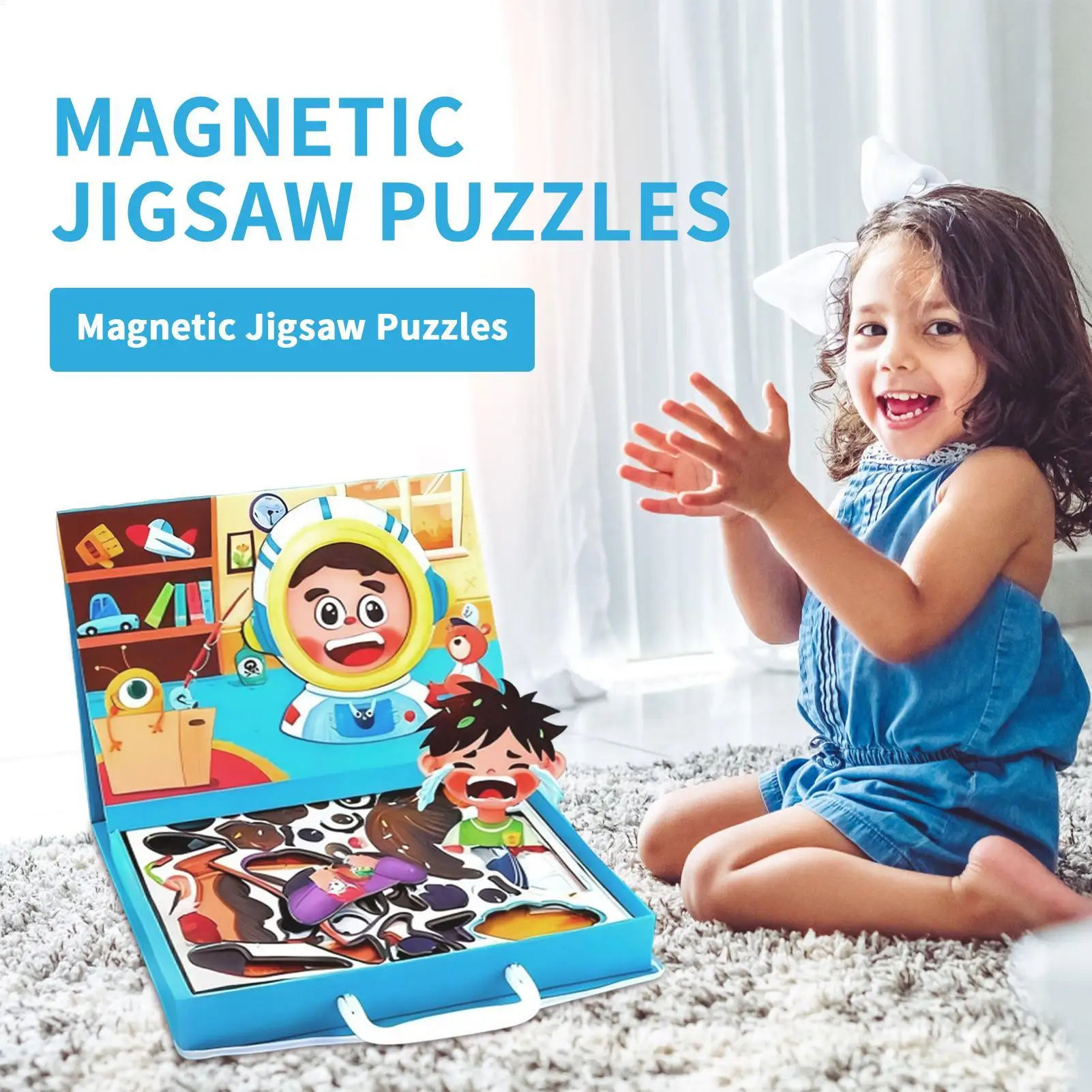 Magnetic Puzzles For Kids Double-Sided Pretend Play Game Face Dress Up Puzzles For Kids Girl Teens Toddler Family School Home