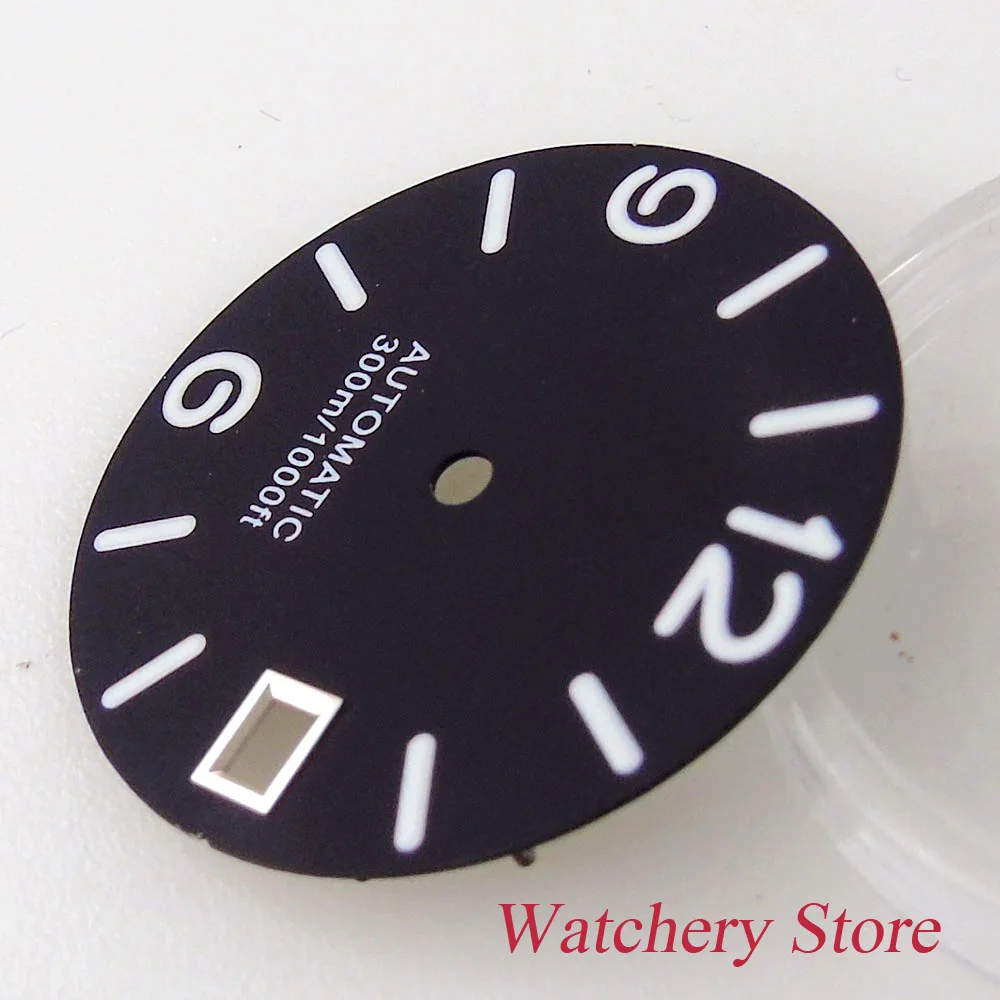 Tandorio 28.5MM Luminous Blue Black Watch Dial Date Window Fit NH35 NH36 Automatic Mens watch