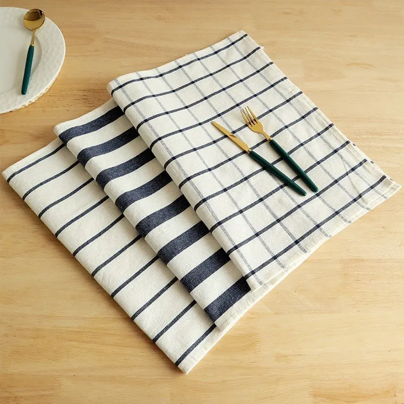 

Mediterranean Blue Napkin Cloth Plaid and Striped Suit Kitchen Towel Cotton Tea Towel Gourmet Background Duster Cloth Placemat