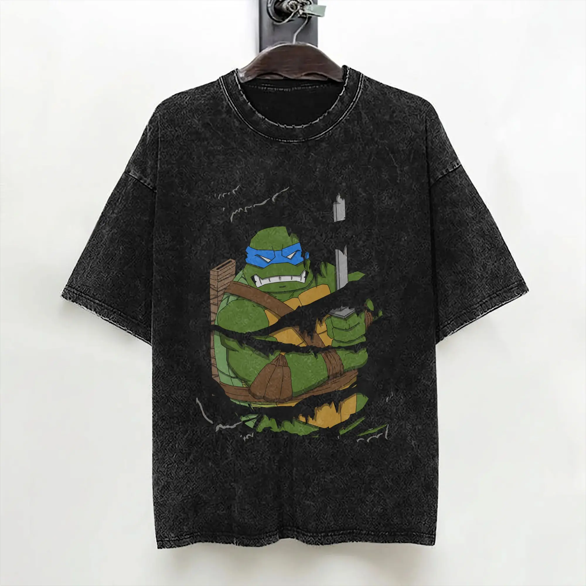 Cartoon Ninja T-Turtles Washed T Shirts Streetwear Vintage T-Shirts  Tee Shirt Men Women Short Sleeve Harajuku Summer