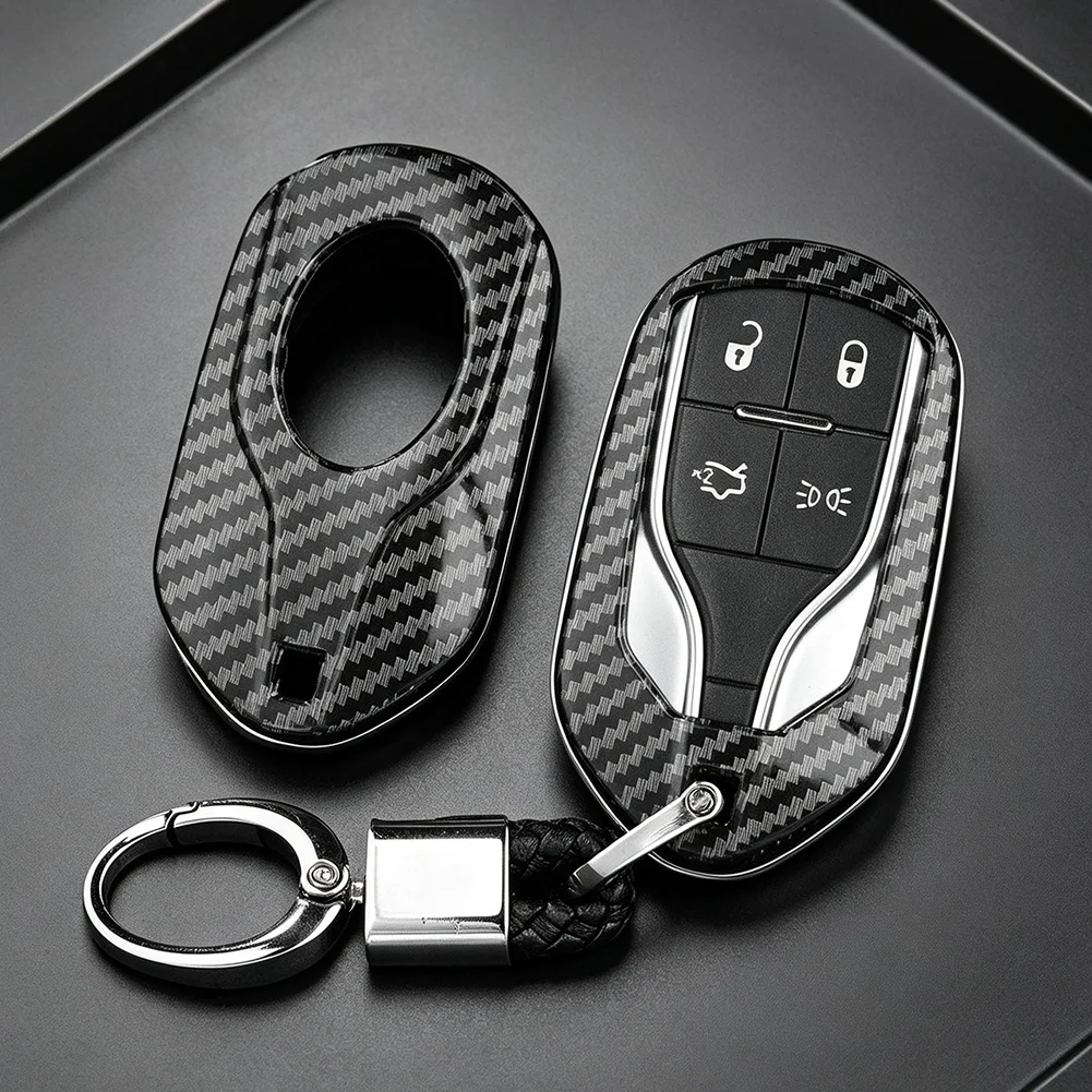 Protective Key Case for Maserati For Ghibli & Levante Carbon Fiber Finish with Key Chain Optimal Signal Strength