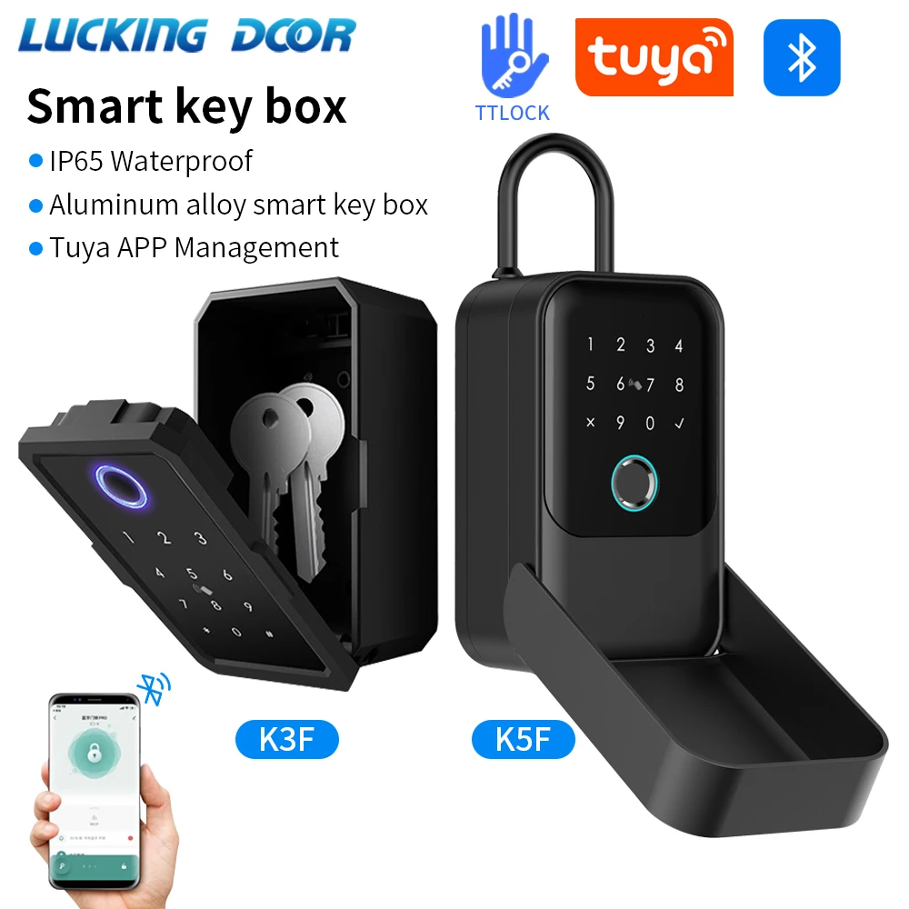 

Tuya Smart Life App or TTLock APP Outdoor Waterproof Key Safe Box Security Fingerprint Password Storage Lock Key Box Anti-theft