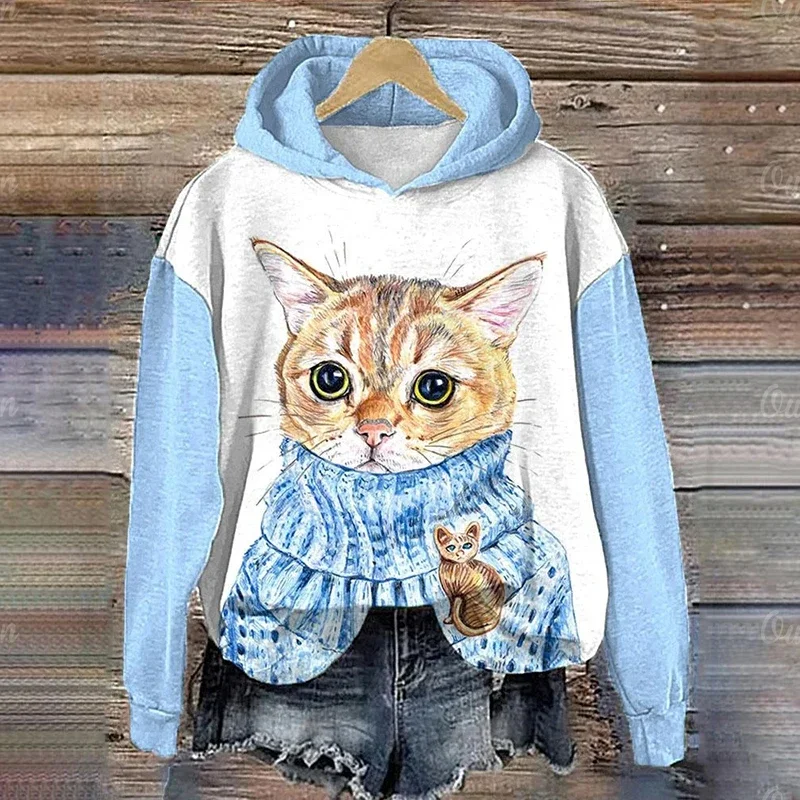 Women\'s Hoodies Funny Kawaii Cat Animals Print Hoodie For Women Sweatshirts Female Clothes Casual Cute Pullover Woman Sweatshirt