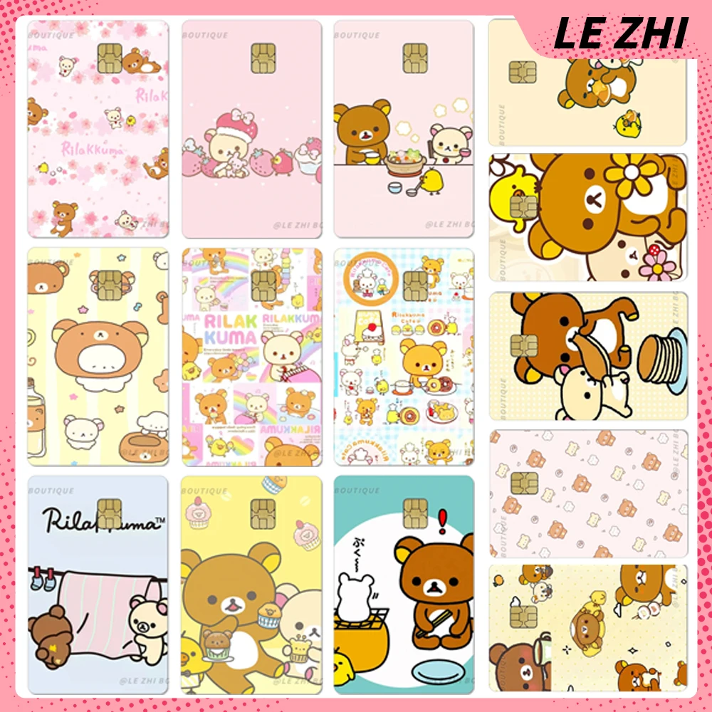 

Cartoon Cute Rilakkuma Credit Debit Card Sticker Kawaii Anime Bank Bus Card Waterproof Shining Rainbow Star Skin Film Sticker