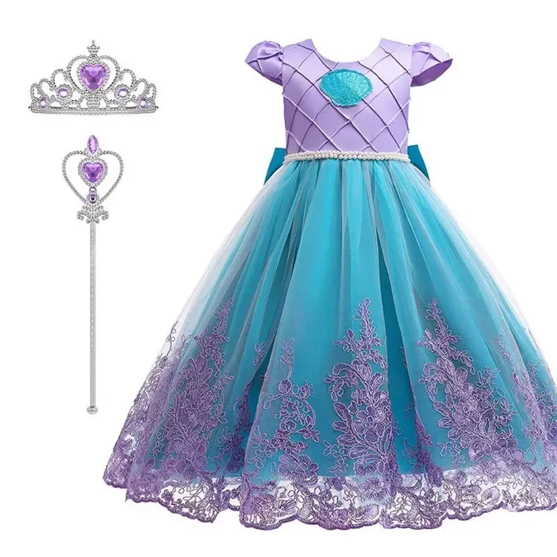 Cossky-fantasia cosplay Ariel menina, vestido de princesa para crianças, fantasia de sereia infantil, vestido de festa tule para concurso e carnaval