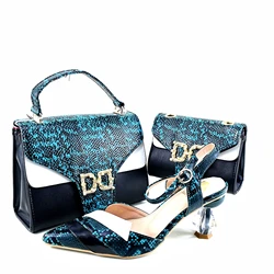 Doershow New Arrival African Wedding Shoes and Bag Set green Color Italian Shoes with Matching Bags Nigerian lady party HRT1-38