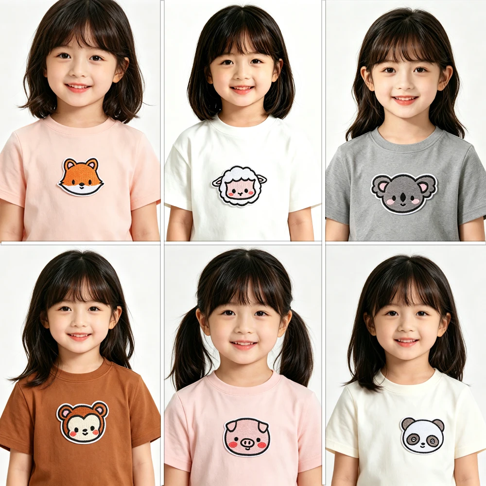 Niedliche Q-Version Tier-Aufbügler Komplettset: Koala, Panda, Fuchs, Schaf, Schwein, Affe – für Kinder-Hoodies, Canvas-Taschen, DIY-Deko und Reparaturen – Detail 1
