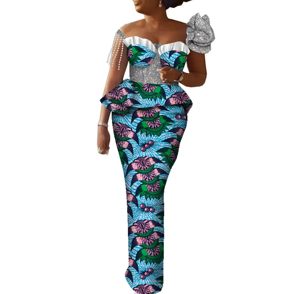 Women African Dress Off The Shoulder Long Maxi Dress Evening Dress African Clothing Custom Made Dashiki Ankara  WY090