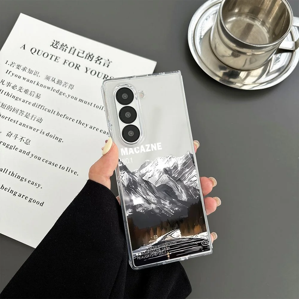 Funda Rígida Plegable con Diseño de Paisaje Nevado para Samsung Galaxy Z Fold 7, Fold 6, 5, Z Fold 4, 3, 2, Z Fold SE, W26, W25