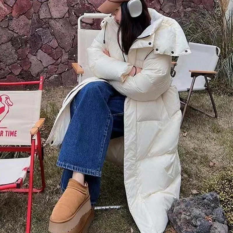 

Women Down Jacket Hooded Winter Warm Thick Windproof Casual Overcoat Cotton Padded Loose Fashion Long Sleeve Version Parkas