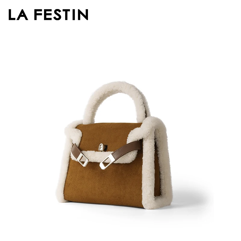 Women's Plush Shoulder Bag - Large Crossbody Winter Handbag