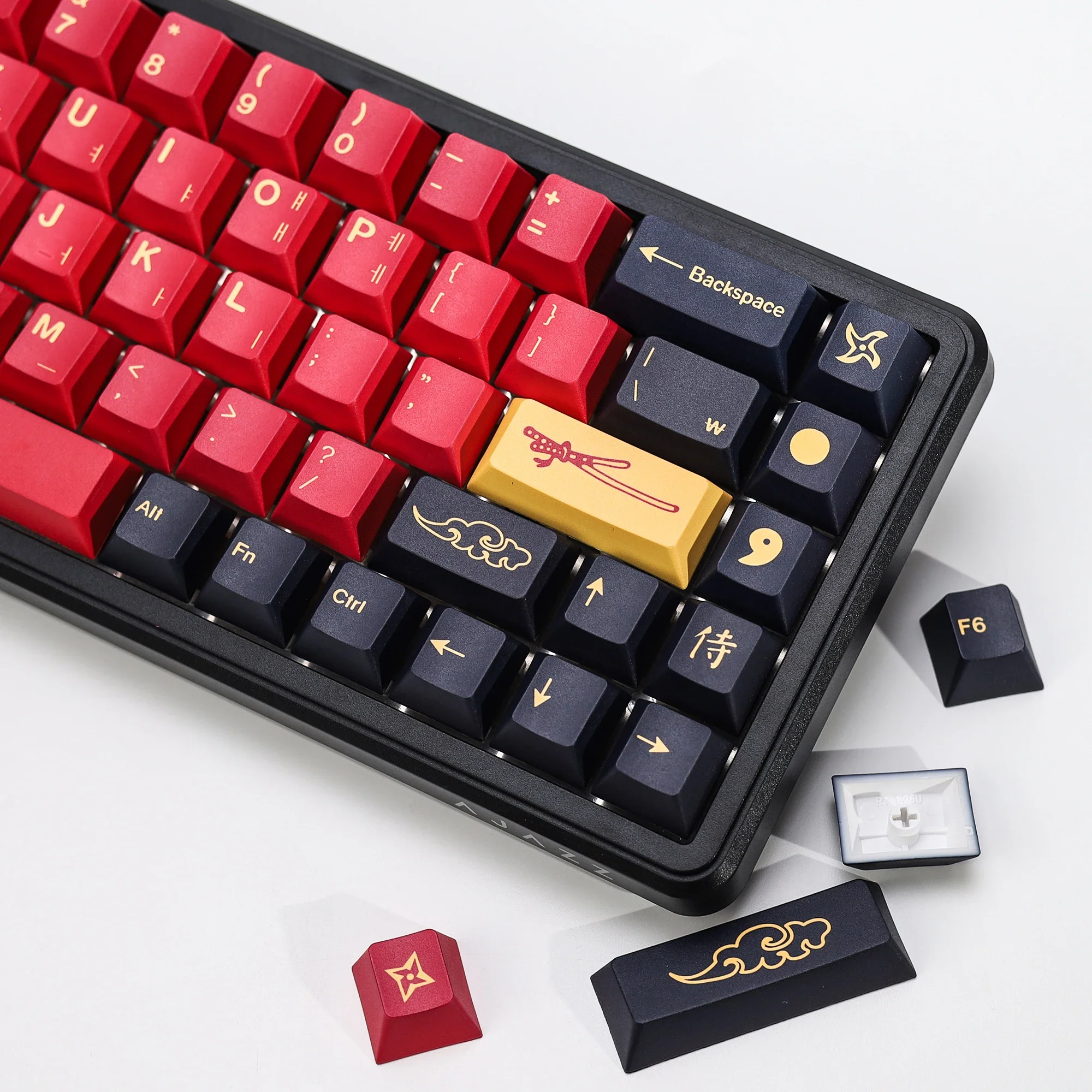 KBDiy Koreanische Tastenkappen Retro GMK Red Samurai Cherry Profile PBT Ailce Tastenkappen-Set für 60% Gaming Mechanische Tastatur – Detail 16