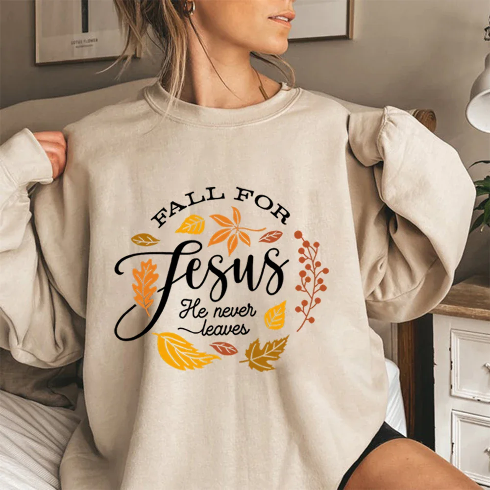 Unisex Love Jesus Never Leave Pullover Vintage Jesus Shirt Aesthetic Christian Sweatshirt Bible Verse T Shirt Fall Sweatshirt