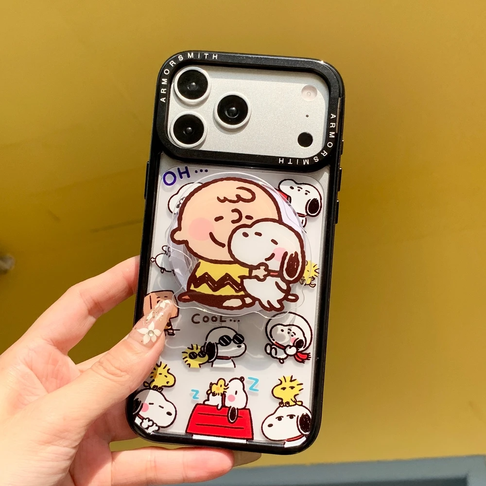 Cute Cartoon Snoopy Charlie Brown Magnetic Holder Magsafe Wireless Charge Phone Case For iPhone 17 16 15 14 13 Pro Max Cover view 5