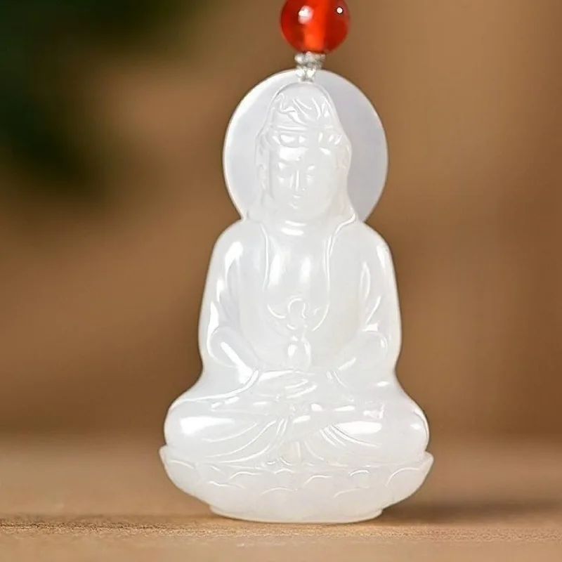 

New Natural White Jade Guanyin Jade Pendant, Exquisite and Fashionable Ethnic Style Pendant