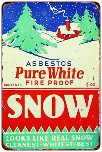 1w,Pure White Snow Asbestos Christmas tree Decor Metal sign Vintage Look