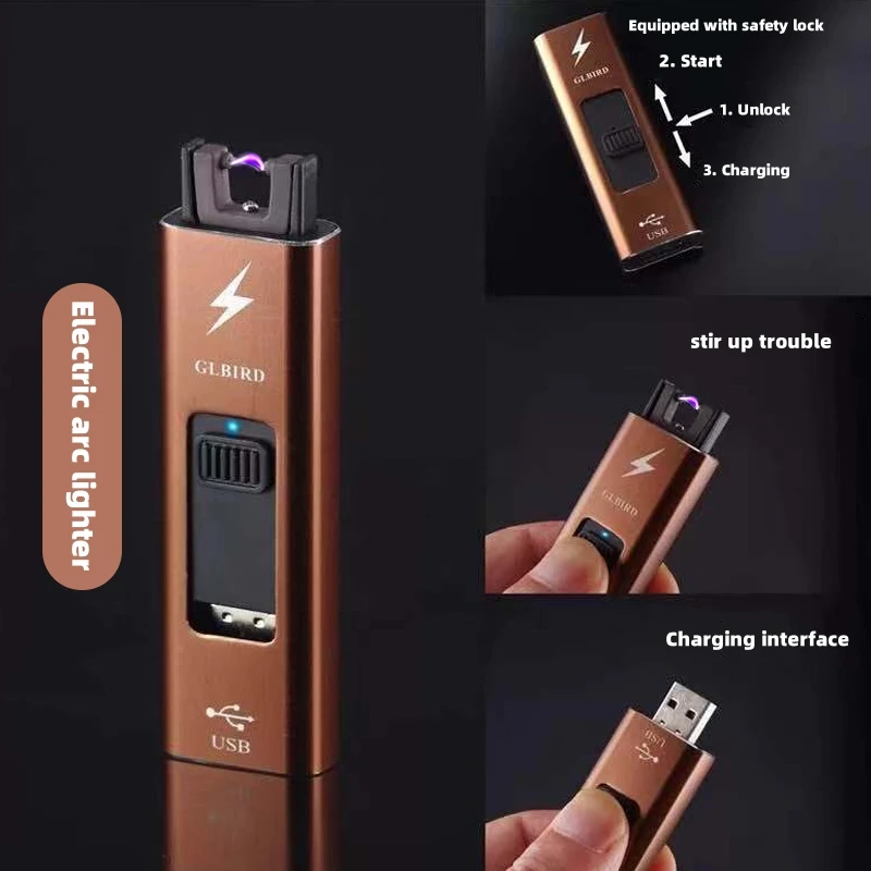 

Compact metal outdoor windproof arc USB pulse flameless single arc lighter, one click ignition, portable multi-purpose lighter