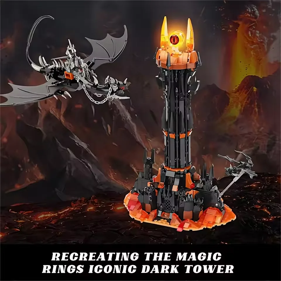 997 قطعة برج أسود إبداعي ماجيك دراجون بنة أفكار الخبراء الطوب برج داكن مع أضواء لعبة تجميع للأطفال هدايا