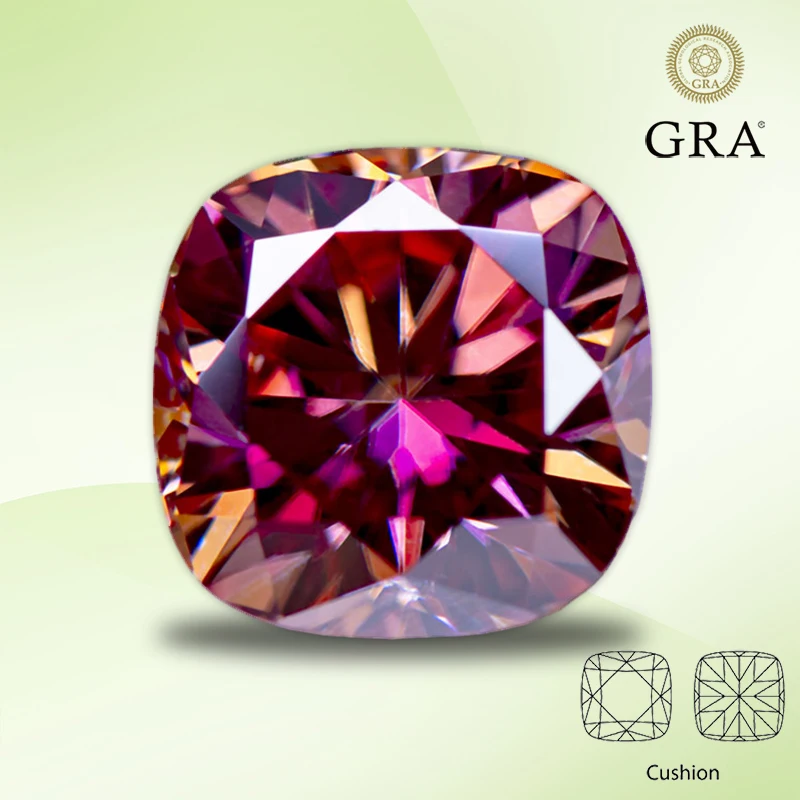 

Moissanite Watermelon Red Color Square Cushion Cut Lab Grown Charm Gemstone DIY Advanced Jewelry Making with GRA Certificate