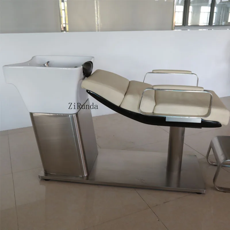 سرير شامبو شبه قابل للاستلقاء من الفولاذ المقاوم للصدأ، سرير شامبو خاص لصالون الحلاقة وصالون الشعر #4