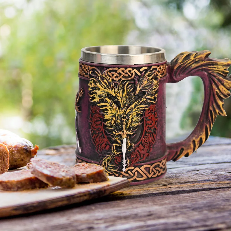 Mystical Dragon Resin Wine Goblet - Stainless Steel Cup with Fantasy Design, Perfect for Halloween & Christmas Celebrations