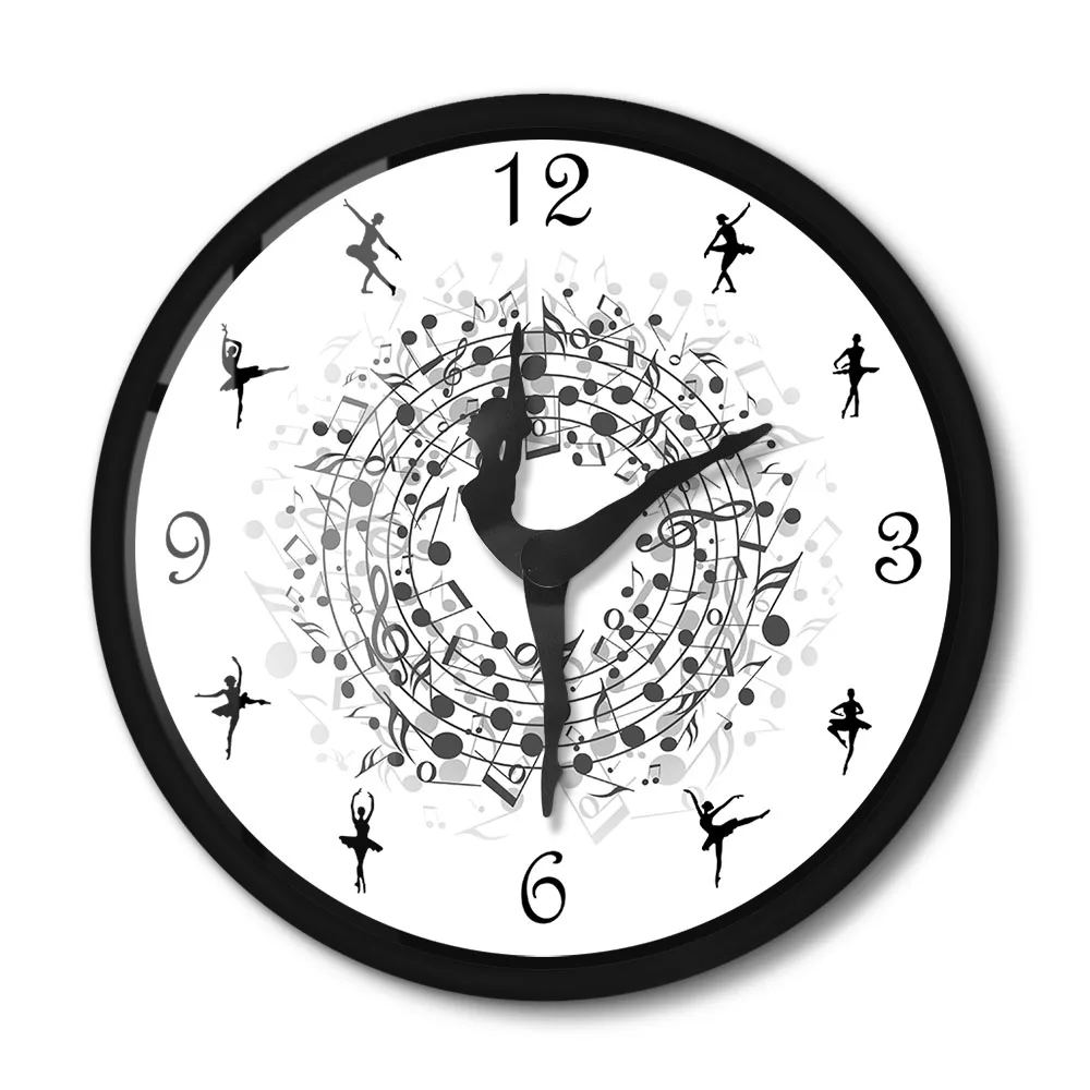 

Music Notes Dancing Ballet Metal Wall Clock For Dancer Girls Bedroom Musical Ballerina Wall Decor Silent Decorative Wall Watch