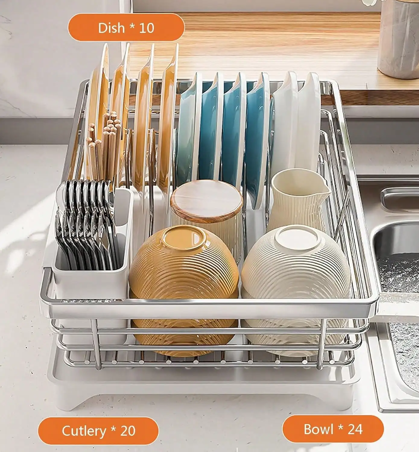Dish Drying Rack,Large Stainless Steel Rust Resistant Dish Rack For Kitchen Counter,Dish Drainer With Utensil Holder And Drainbo