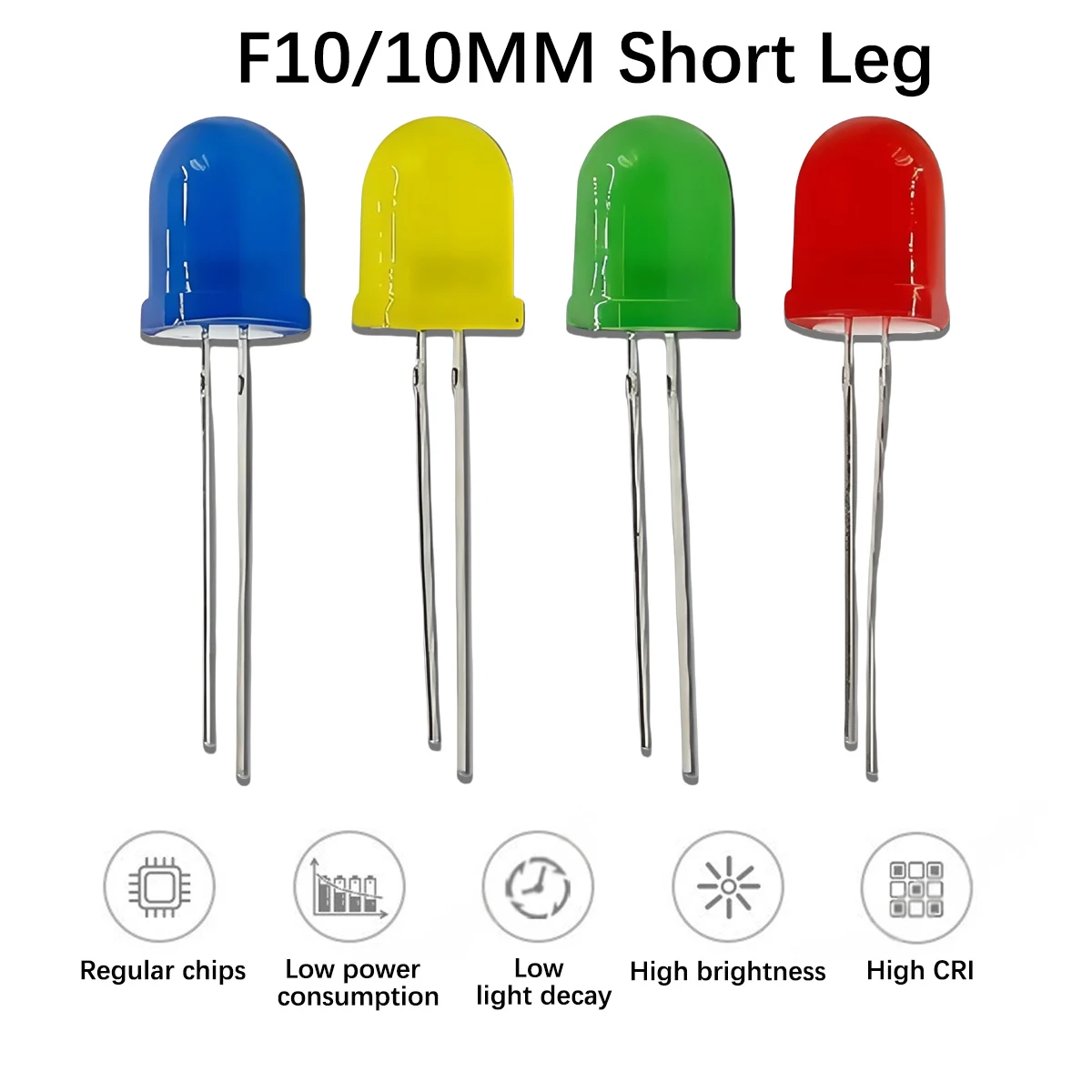 F10/10mm Rambut Merah Atas Bulat Merah, Rambut Biru Biru, Rambut Hijau Hijau, Rambut Kuning LED Kaki Pendek Kuning