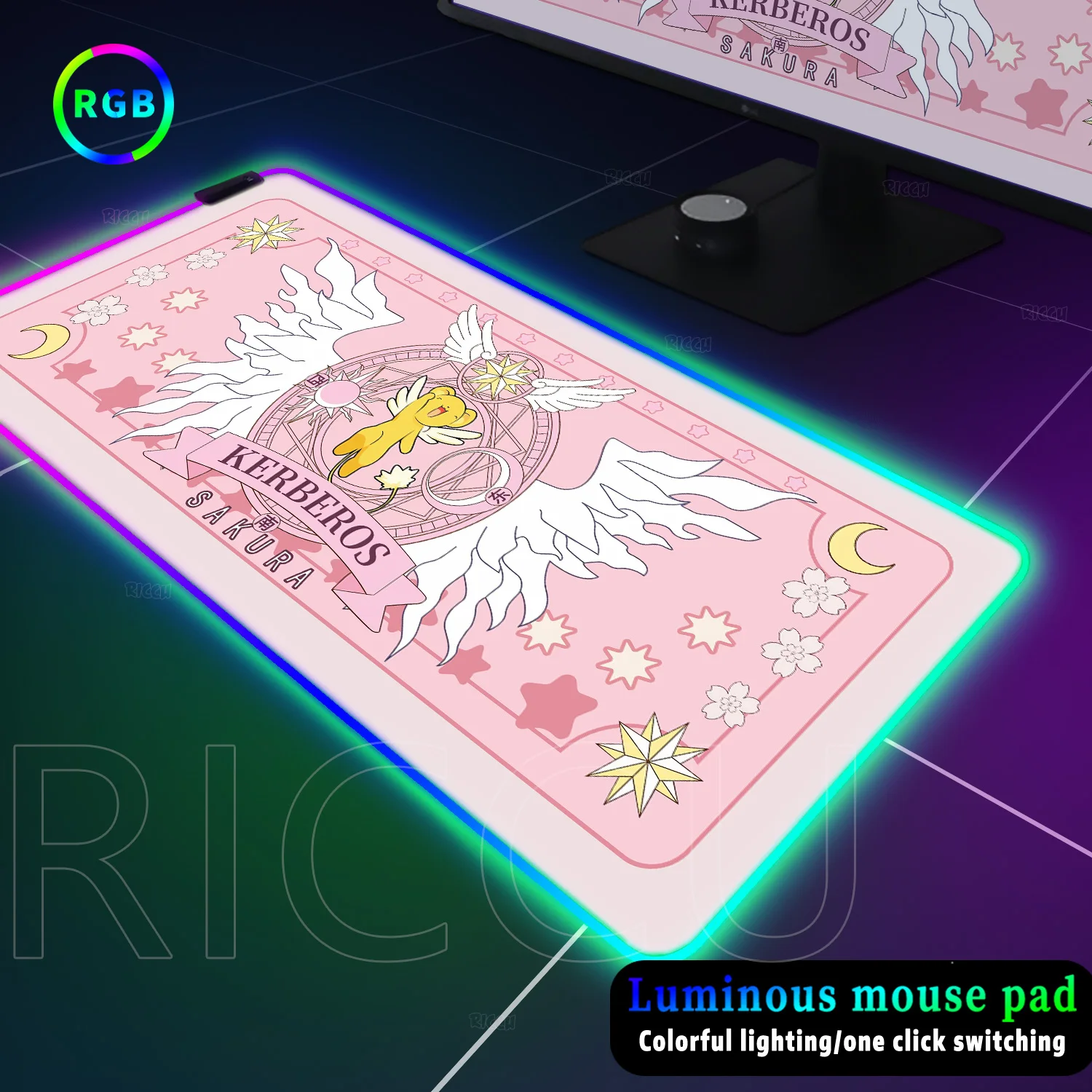RGB Large Pink Magic Card Mousepad Luna Kawaii Luminescence Mat Computer Office Accessories Desktop Expansion Pad Quick Delivery
