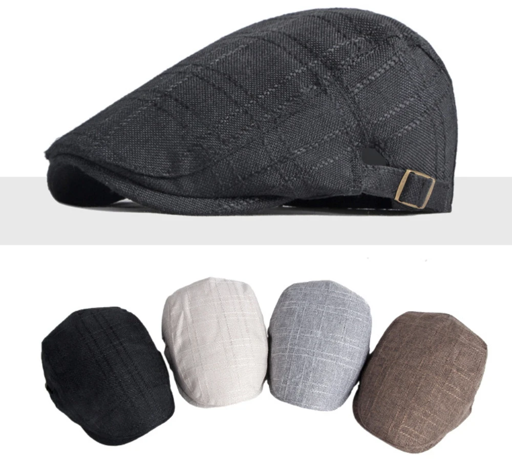 HT3098 Herren- und Damen-Baskenmützen, Atmungsaktiver Frühling-Sommer-Sonnenhut, Künstler-Leinen-Flatcap, Verstellbare Baskenmütze für Männer und Frauen – Detail 1