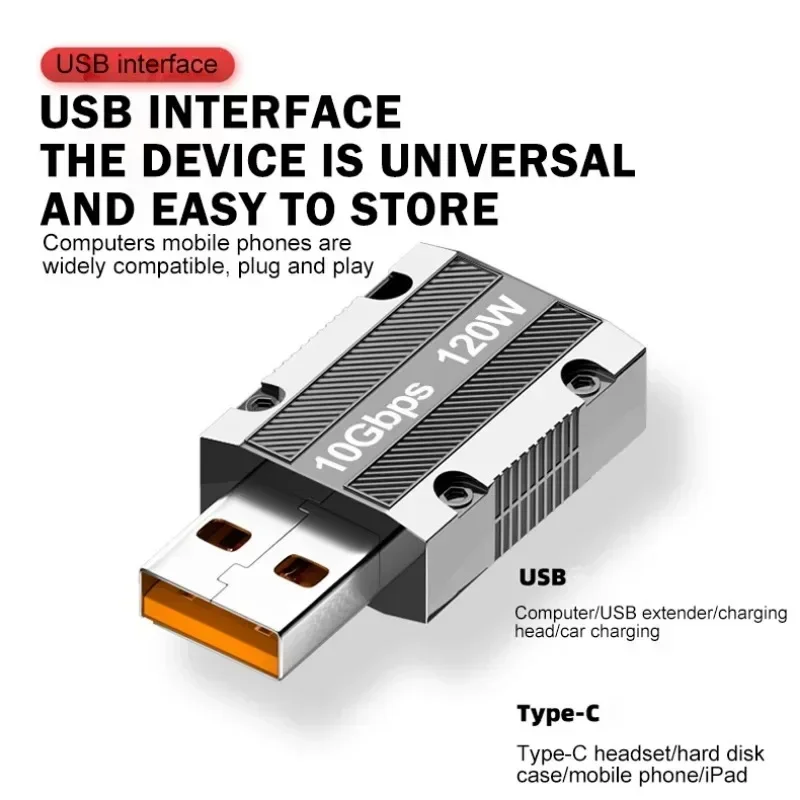 USB A to USB Type C Adapter Male USB 3.2 to Female Type C 120W Super Fast Charging 10Gbps High-speed Transmission for PC Tablet