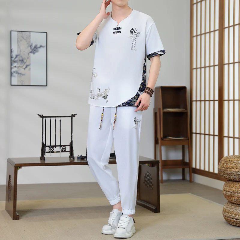 Shirts +pants 2026 summer Chinese style Sportswear Men's Casual Two-piece Sets Short-Sleeved T-shirt men casual printing shirts