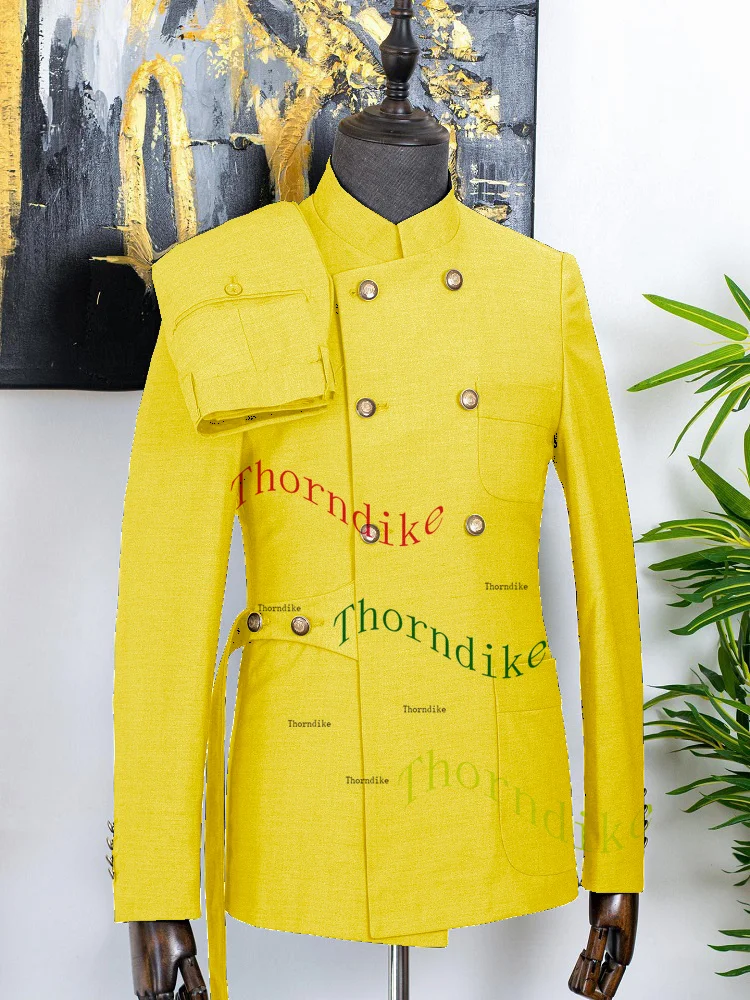 Thorndike 2024 Neuankömmling 2 Stück Herren Business Anzüge reguläre Passform Stand Revers Prom Smoking für die Hochzeit (Blazer Hosen) – Detail 11
