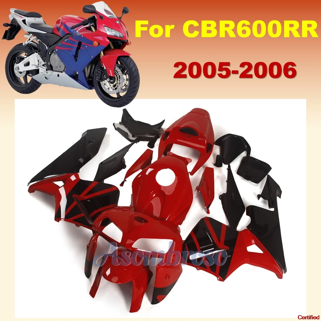 

Комплект обтекателя мотоцикла, подходящий для CBR600RR 2005 2006, красный, черный кузов из АБС-пластика 05 06 F5 CBR-600RR