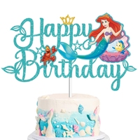 Disney The Little Mermaid Cake Toppers Cartoon Princess Ariel Cake Flag Decor Baby Shower Girls Birthday Party Cake Decorations