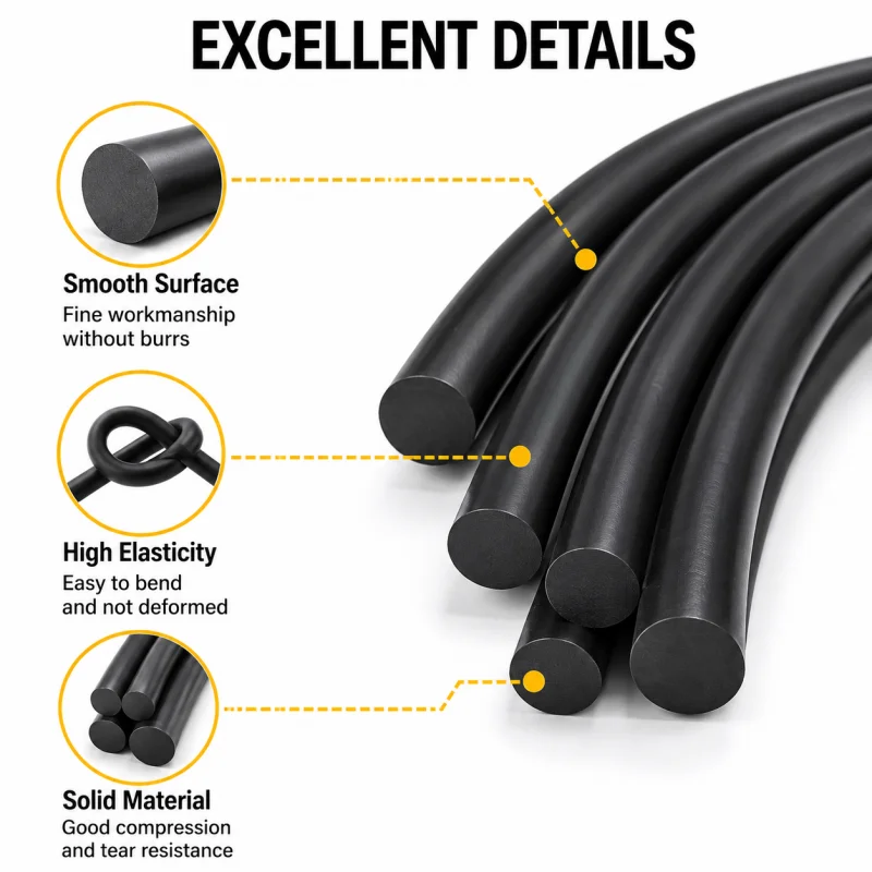 NBR Rubber O-Bar Seal Strip Oil Resistant Heat-Resistant Compression Round 0.8-8mm OD for 5/10/20 Meter Length
