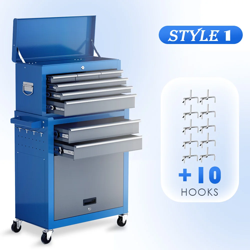 8-Drawer Rolling Tool Chest Rolling- Heavy Duty Material & Lockable Top-Box & Storage Cabinet for Garage and Workshop