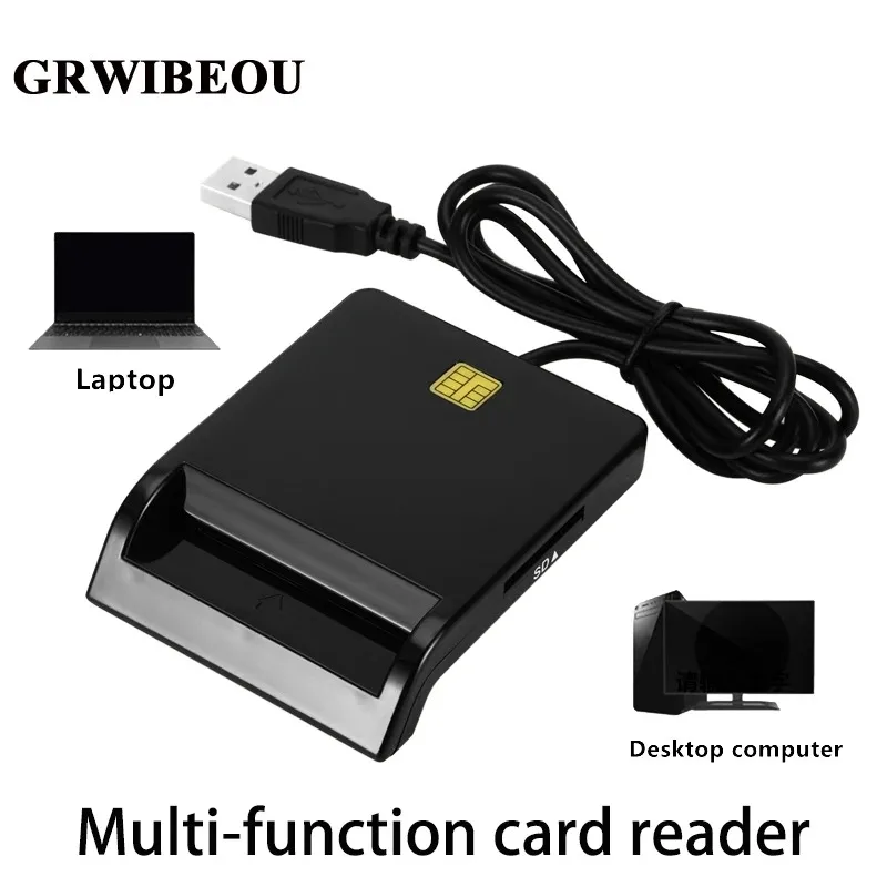 GRWIBEOU USB SIM Smart Card Reader for Bank Card Multifunction IC/ID EMV SD TF MMC Reader USB-CCID ISO Windows 7 8 10 Linux OS