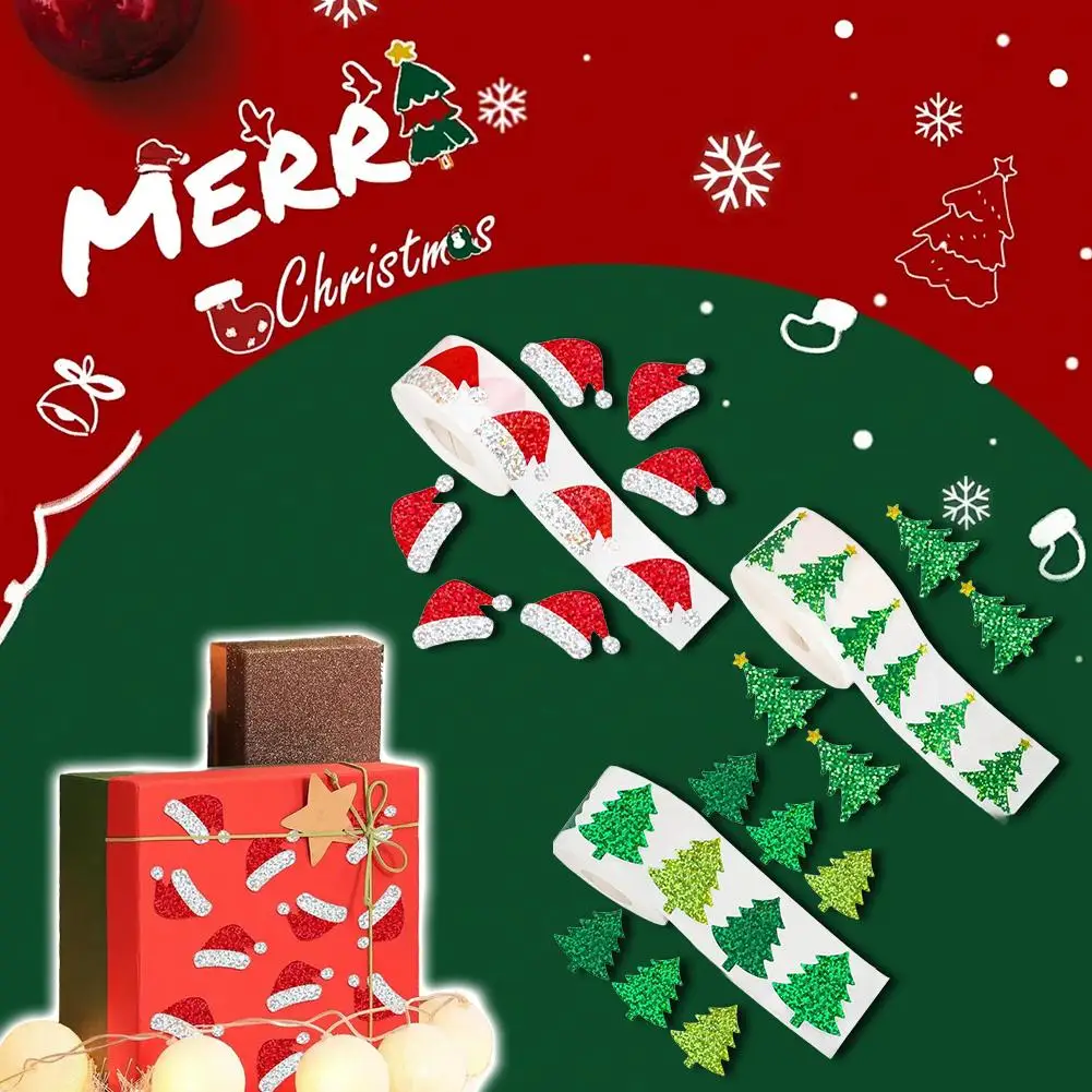500 pçs brilhante árvore de natal adesivo de presente de natal embrulho etiqueta adesivo crianças recompensa adesivos scrapbook papelaria