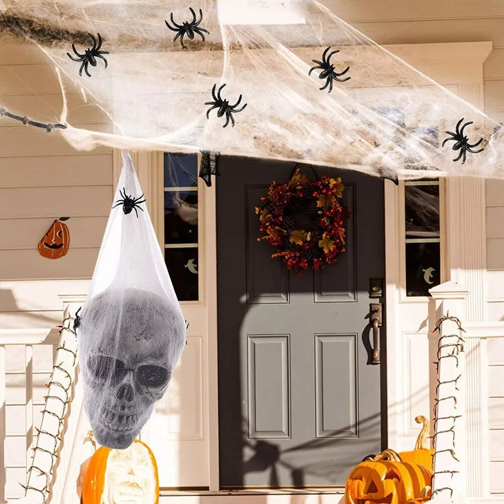 Halloween Skeleton Voice Activated Decorations Luminescence Mesh Bag LED Red Eyes Spider Ghost Haunted House Props Spider Cotton