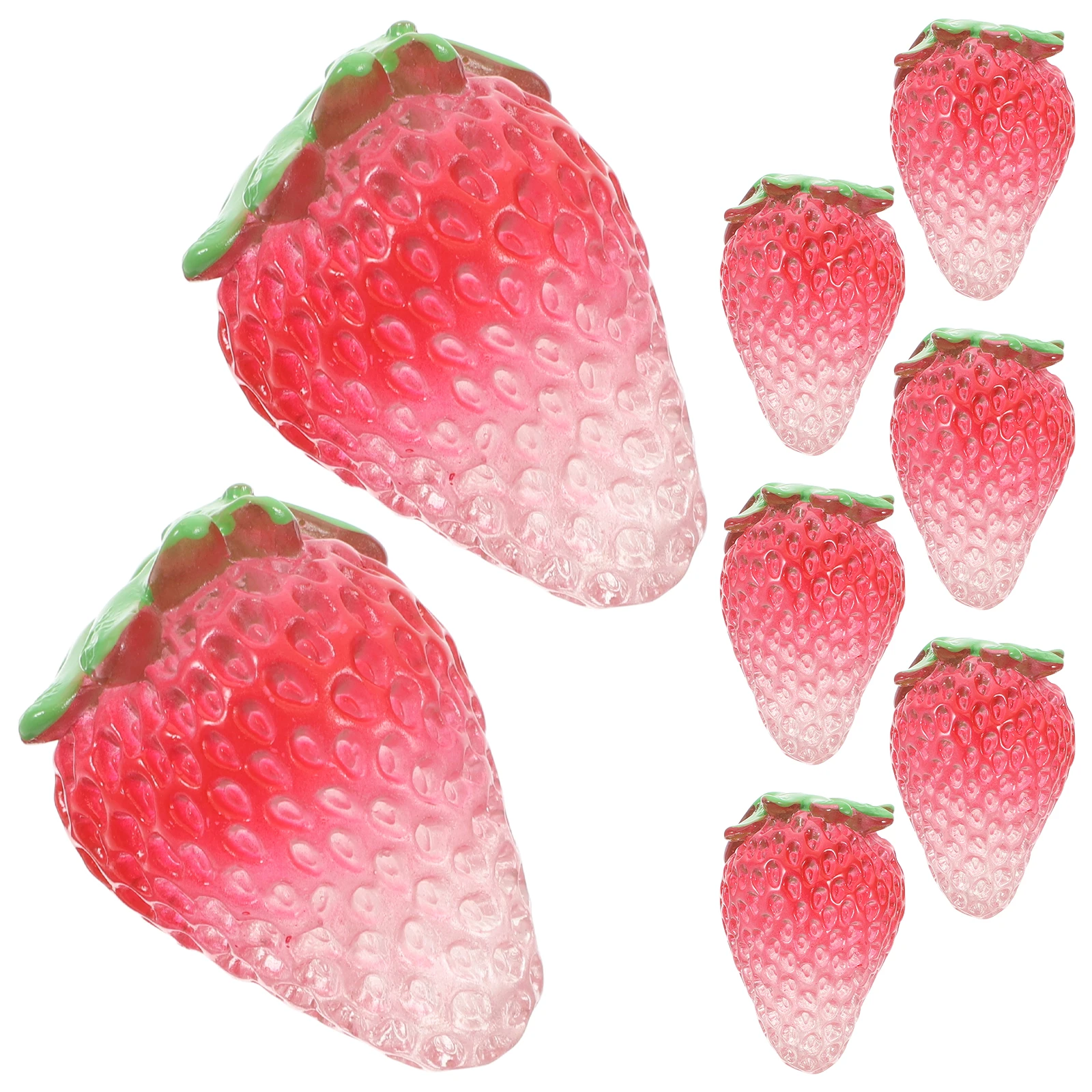 

8pcs Artificial Strawberry Resin Charm Mini Statue Decor Faux Fruit Desk Ornament Easy Clean Cute Design Gift Idea