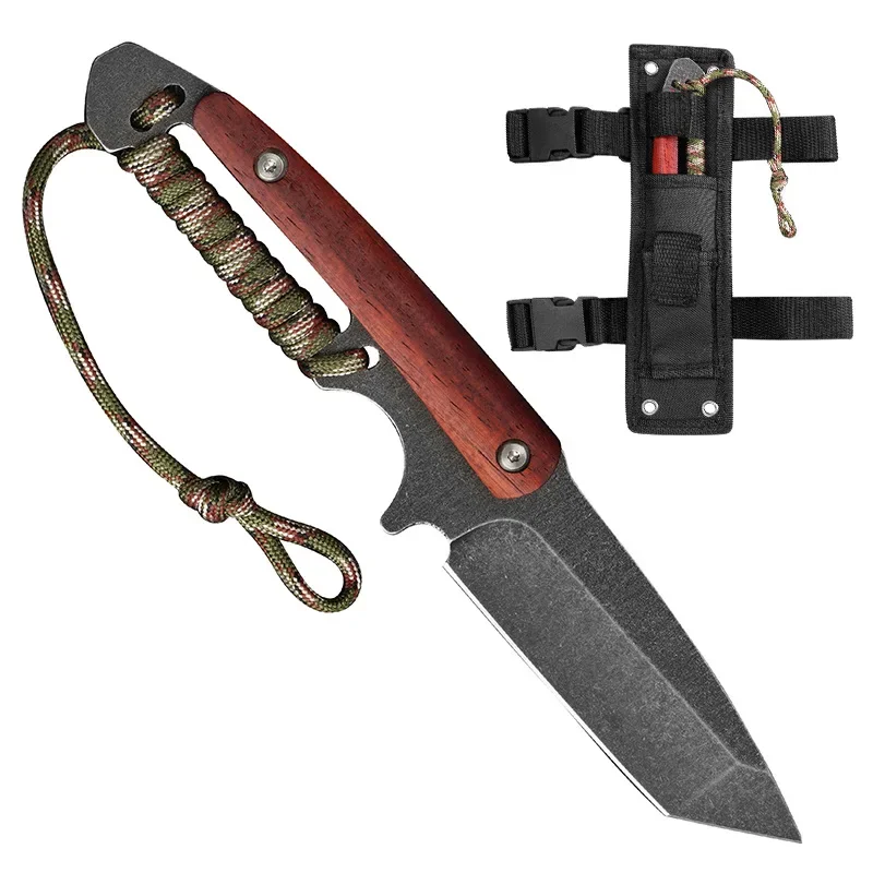 

High Carbon Steel Outdoor Camping Knife Hunter Hunting Survival Self Defense Tactical Knifes Hand Tools with Wooden Handle